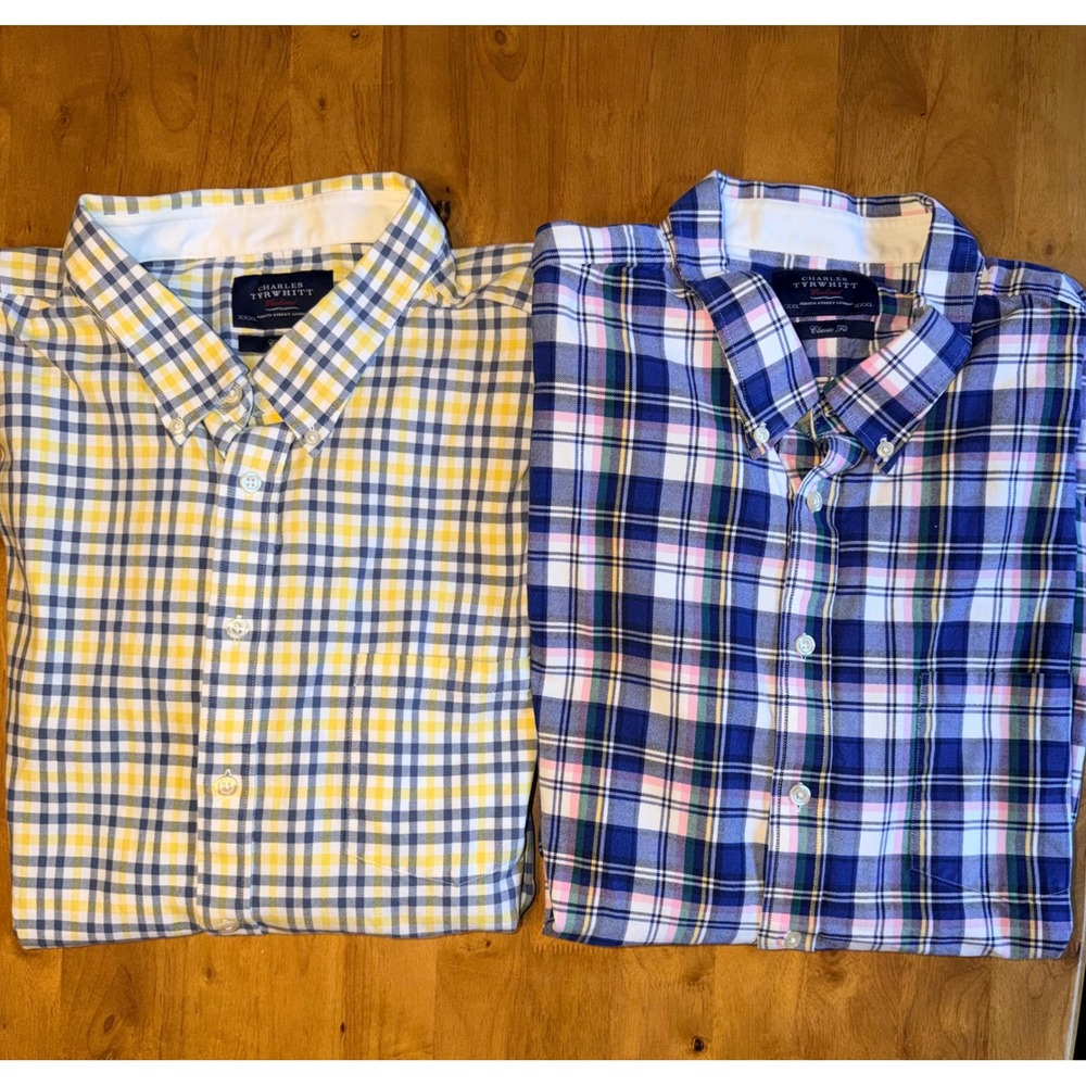 2pc Charles Tyrwhitt Weekend Mens XXXL Classic Fit Plaid Check Shirts